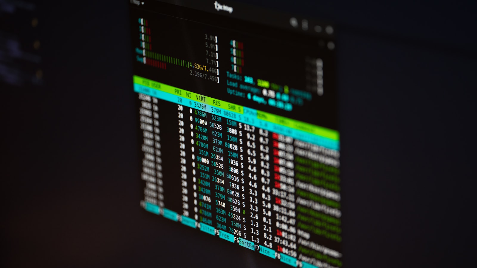 Pantalla de monitoreo de procesos de un servidor: el backup que falla en silencio solo se detecta con monitoreo