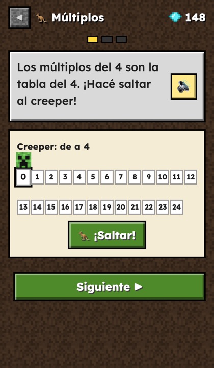 Lección interactiva de múltiplos: saltar de a 4 en la recta numérica